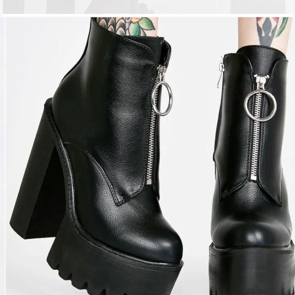 NEW Lamoda x Dollskill ASOS O-Ring Platform Zippered Heeled Boots Black Size 10 - Picture 2 of 12